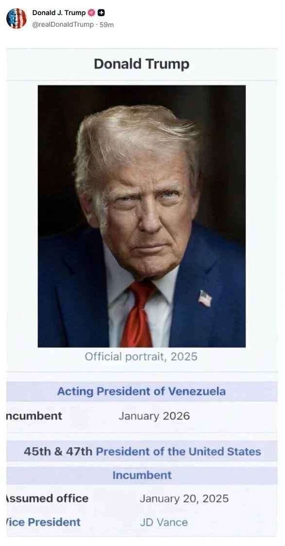 Дональд Трамп «провозгласил» себя и. о. президента Венесуэлы