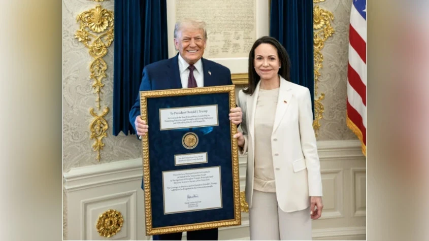Venezuelan Opposition Leader Machado Presented Trump with Her Nobel Peace Prize Medal