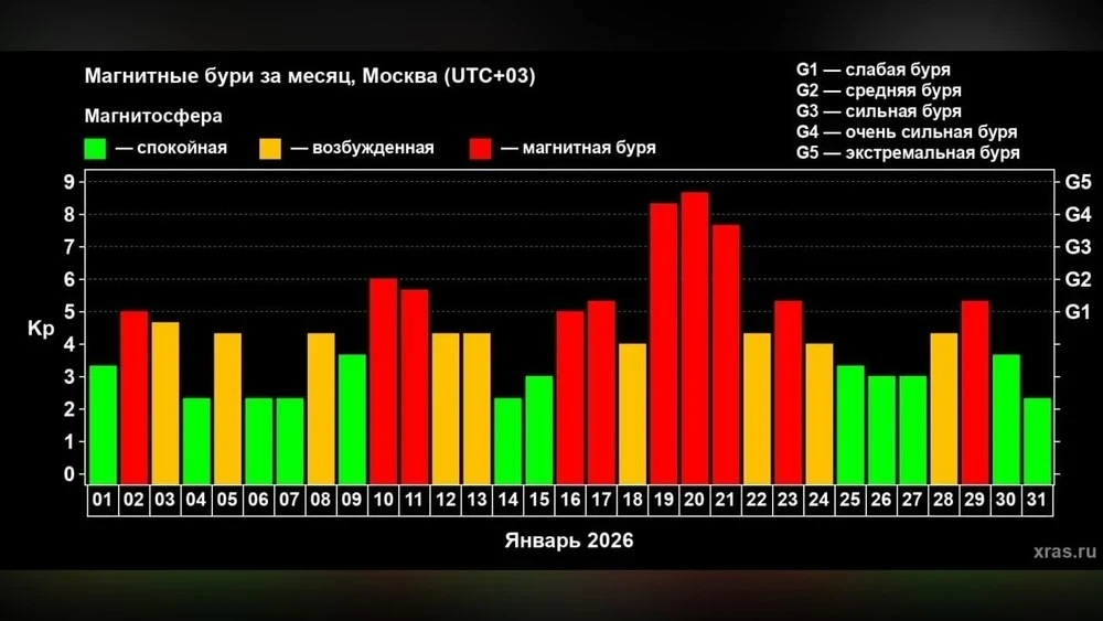 Рекордное количество магнитных бурь зафиксировано на Земле в январе