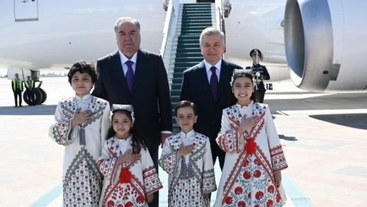 Rahmon arrived on a state visit to Uzbekistan and laid a wreath