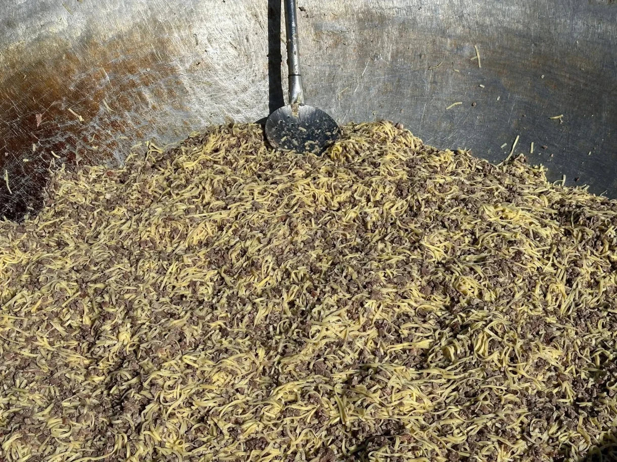 В Нарыне 100-метровый чучук и бешбармак в пяти казанах приготовили к Ноорузу